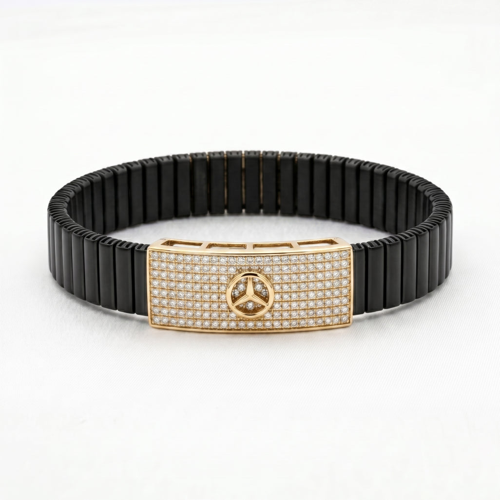 Gold Star Emblem Pave Ceramic Bracelet â€” 18K Gold Vermeil