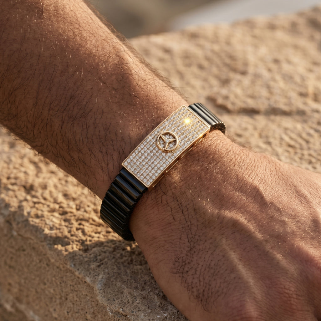 Gold Star Emblem Pave Ceramic Bracelet â€” 18K Gold Vermeil