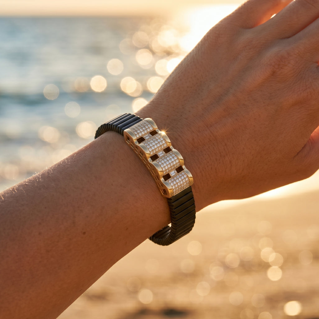 Gold Stacked Pave Bars Ceramic Bracelet â€” 18K Gold Vermeil