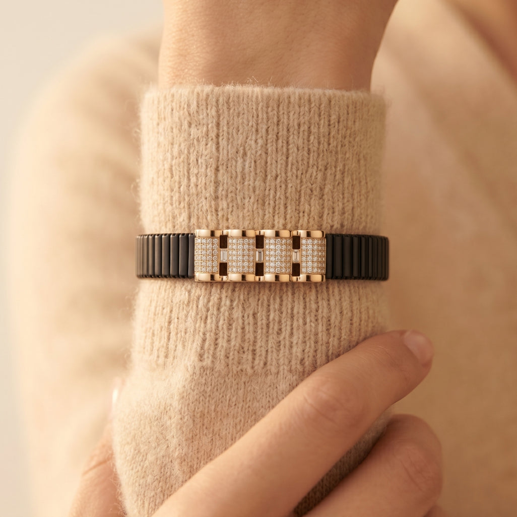 Gold Stacked Pave Bars Ceramic Bracelet â€” 18K Gold Vermeil