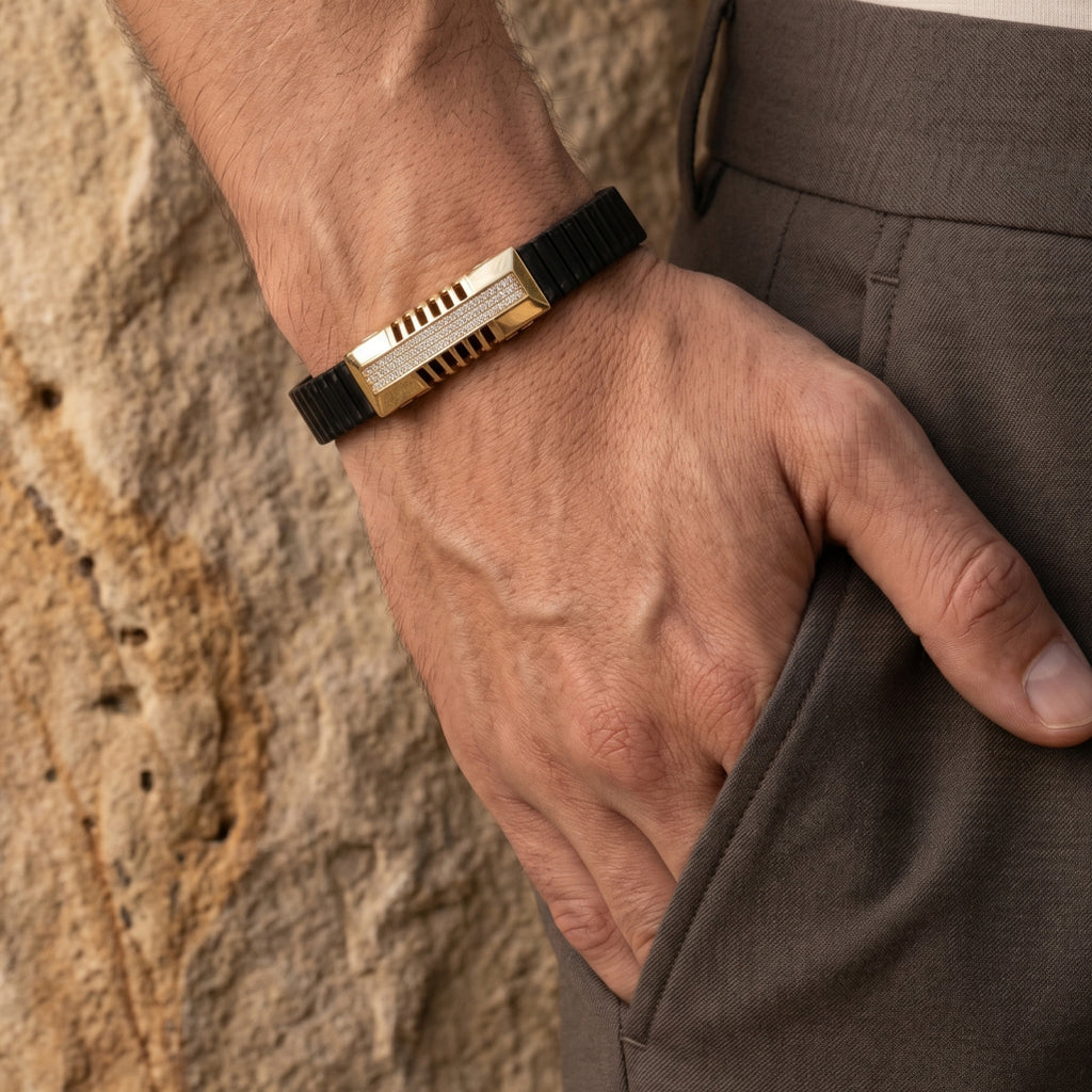 Gold Cage Bar Pave Ceramic Bracelet â€” 18K Gold Vermeil
