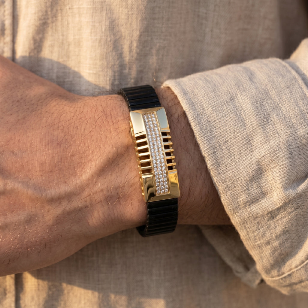 Gold Cage Bar Pave Ceramic Bracelet â€” 18K Gold Vermeil