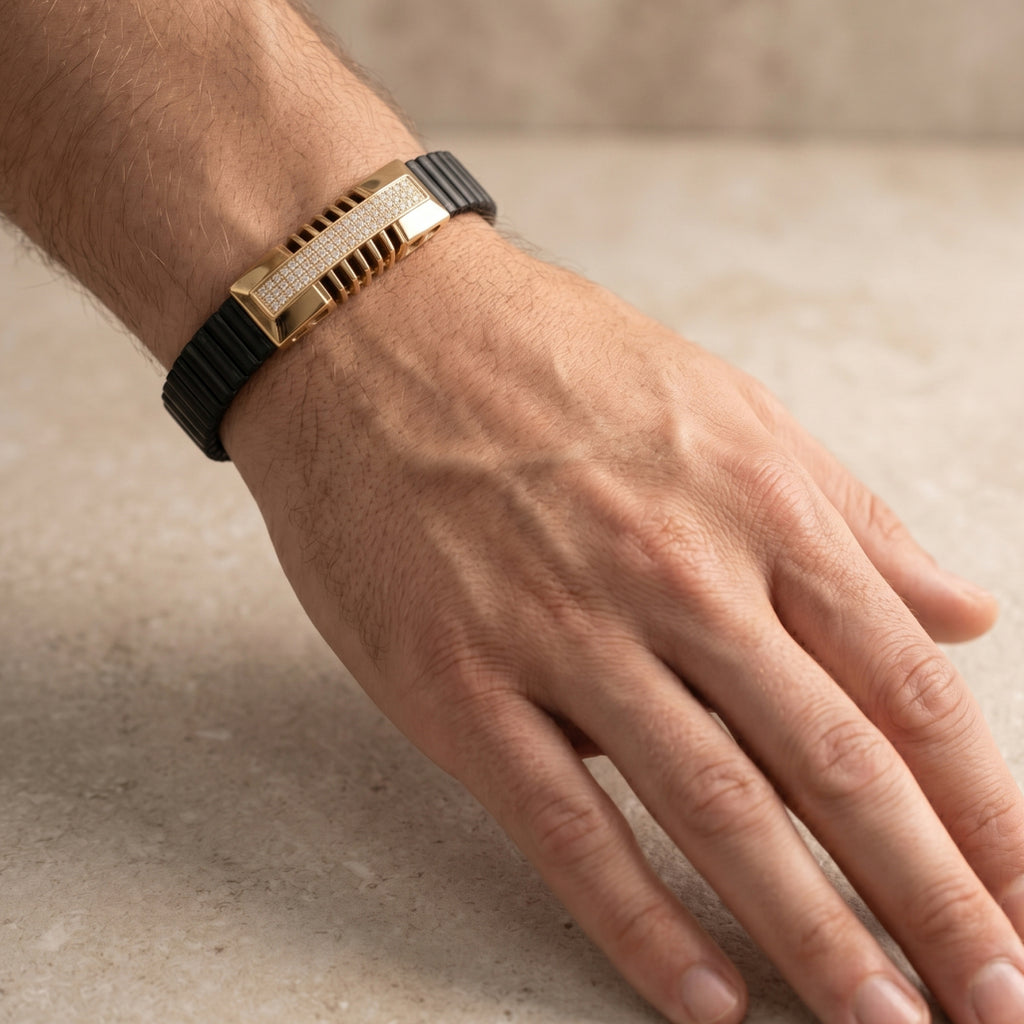 Gold Cage Bar Pave Ceramic Bracelet â€” 18K Gold Vermeil