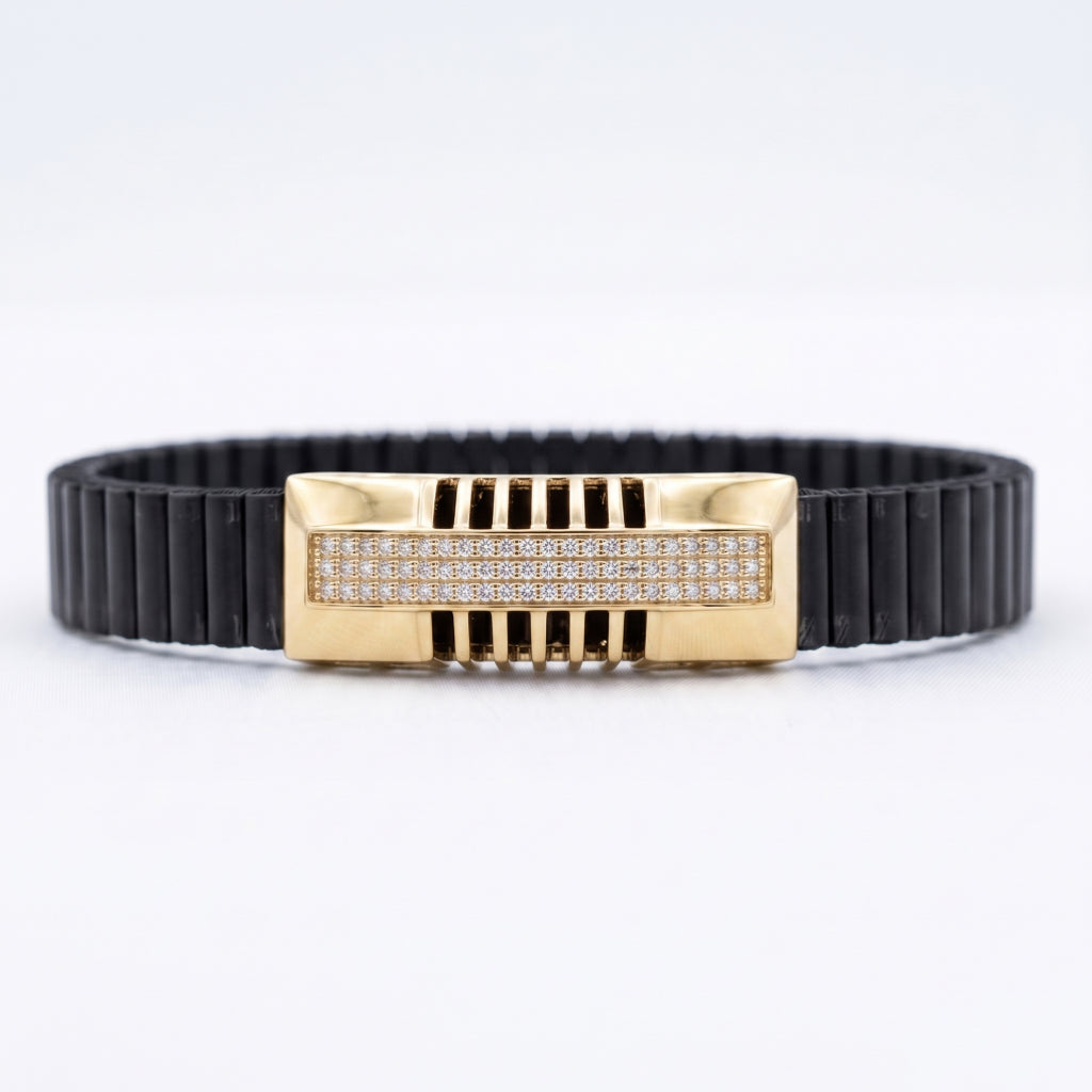 Gold Cage Bar Pave Ceramic Bracelet â€” 18K Gold Vermeil