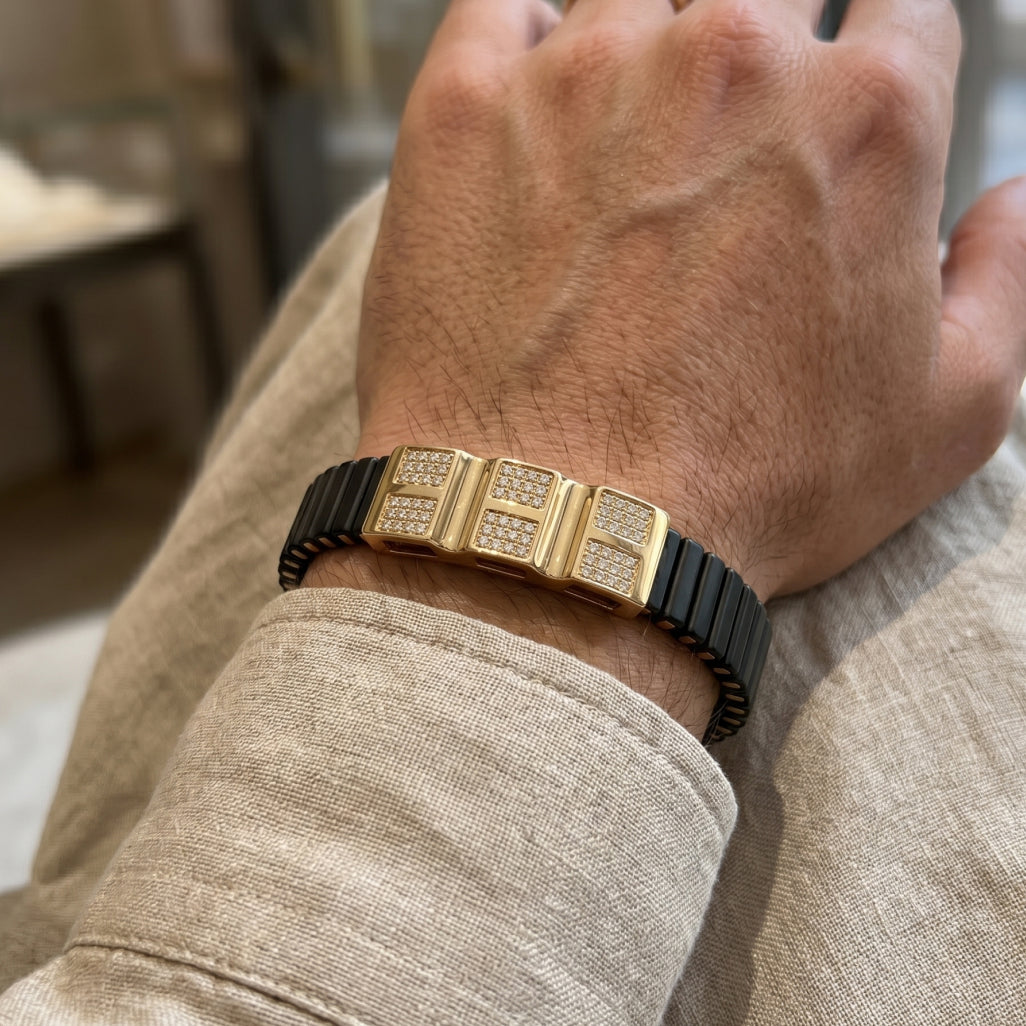 Gold Six Square Pave Ceramic Bracelet â€” 18K Gold Vermeil