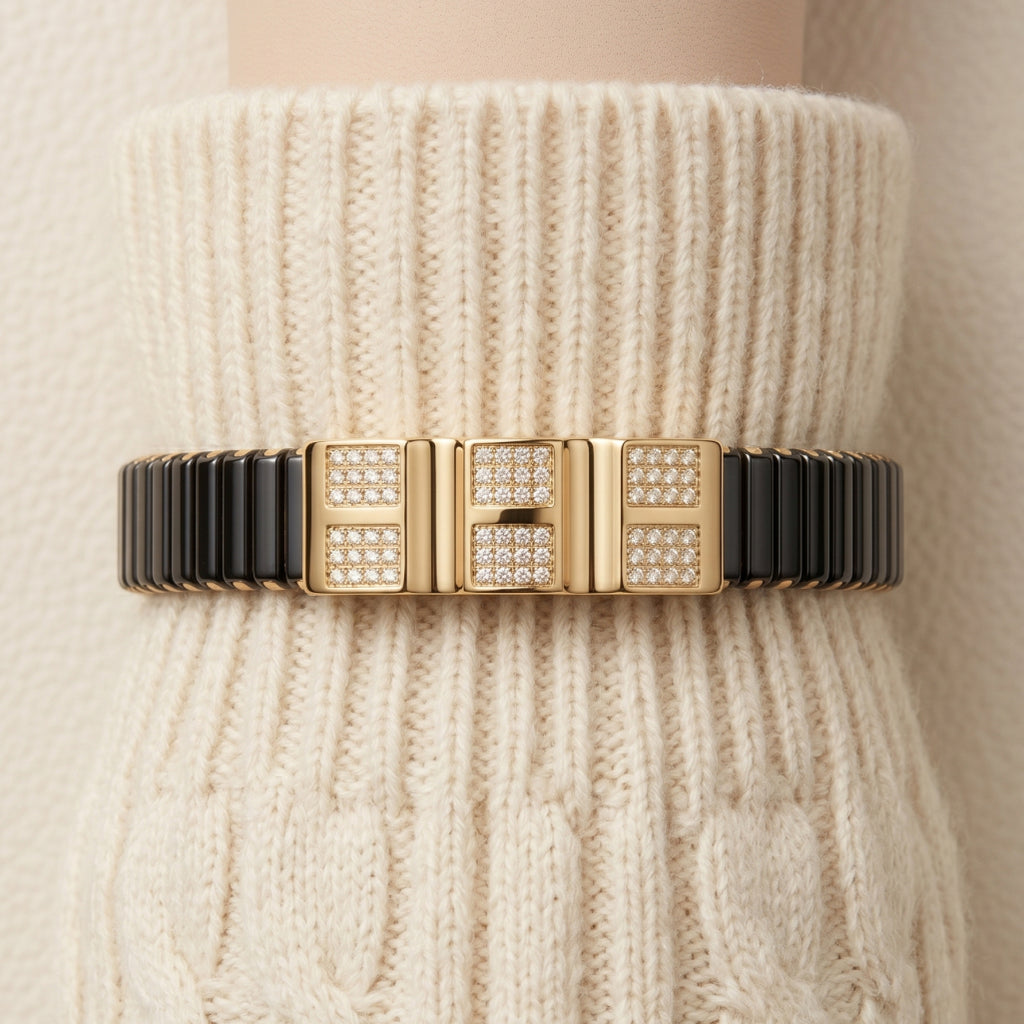 Gold Six Square Pave Ceramic Bracelet â€” 18K Gold Vermeil