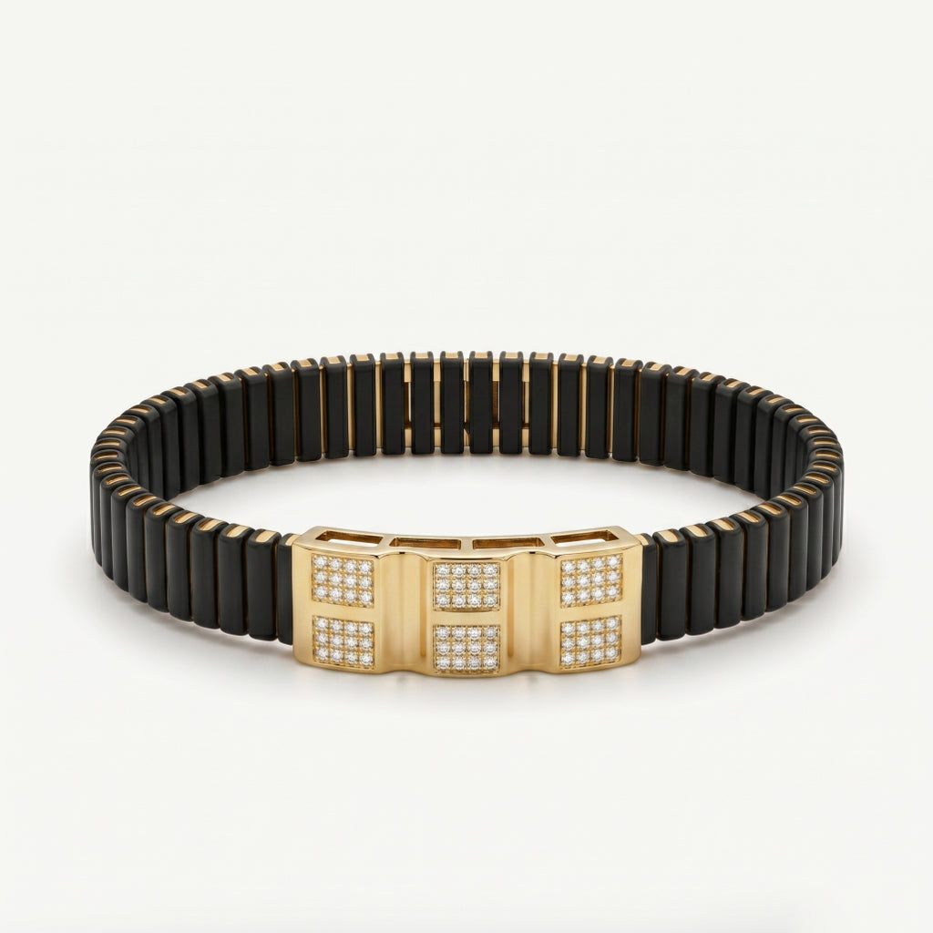 Gold Six Square Pave Ceramic Bracelet â€” 18K Gold Vermeil