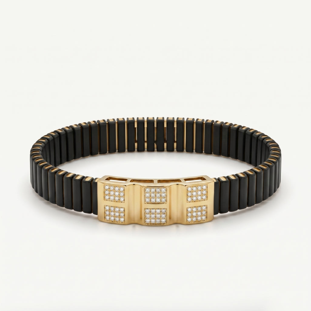Gold Six Square Pave Ceramic Bracelet â€” 18K Gold Vermeil
