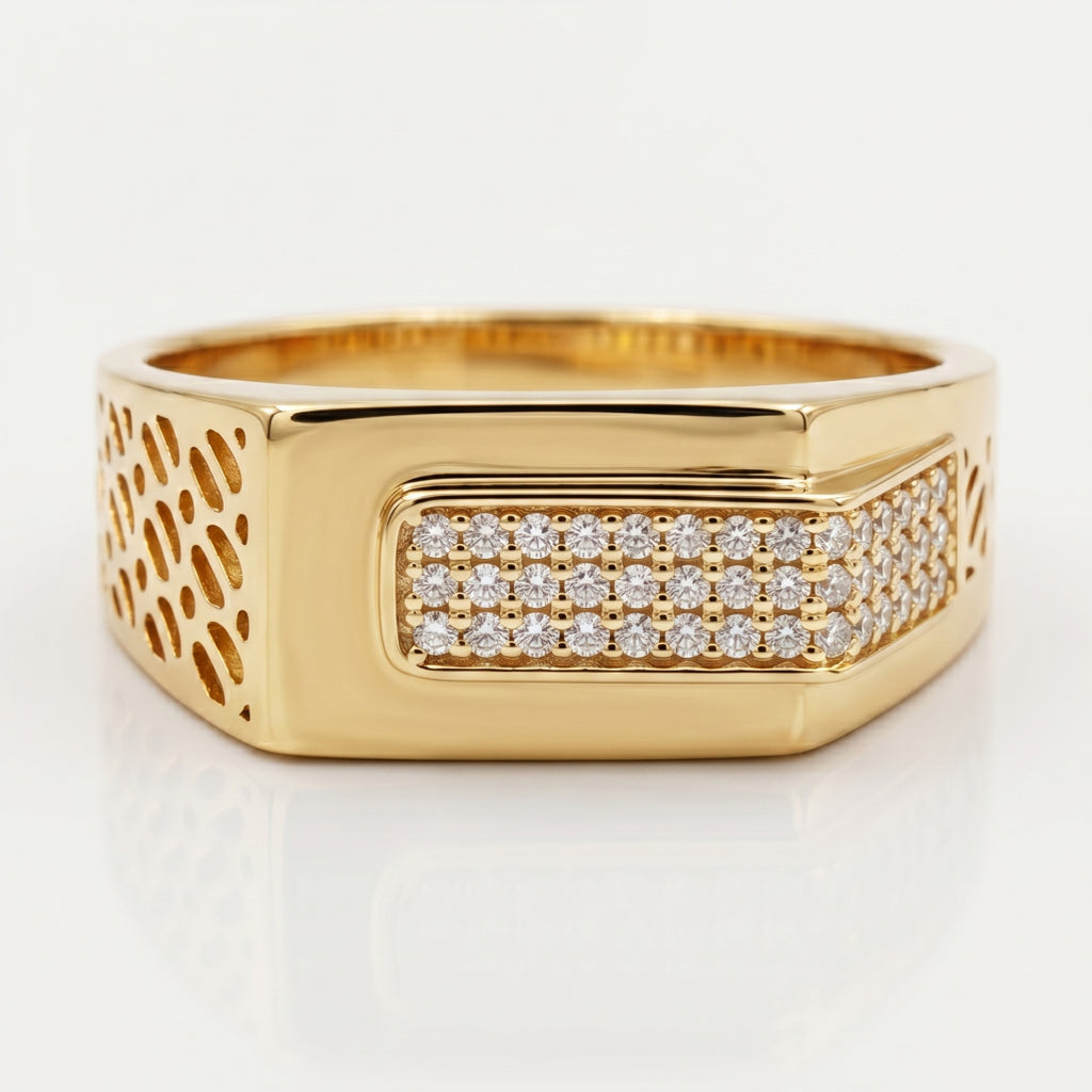 Oval Cutout Pave Bar Wide Signet Ring 18k gold vermeil
