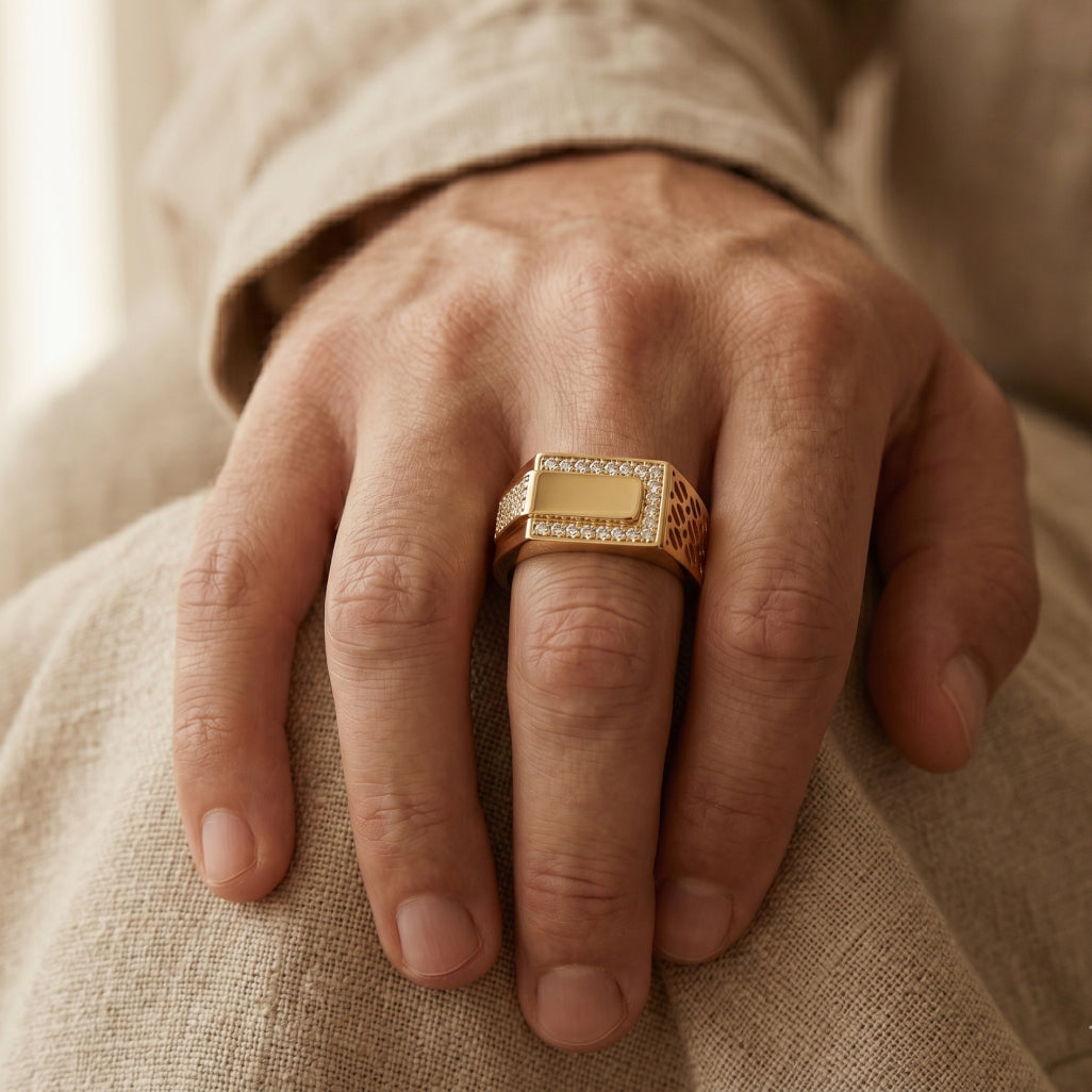 Oval Cutout Pave Bar Wide Signet Ring 18k gold vermeil