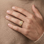 Raised Pave Square Shoulder Signet Ring 18k gold vermeil
