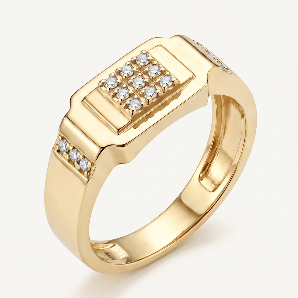 Raised Pave Square Shoulder Signet Ring 18k gold vermeil