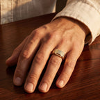 Raised Pave Square Shoulder Signet Ring 18k gold vermeil