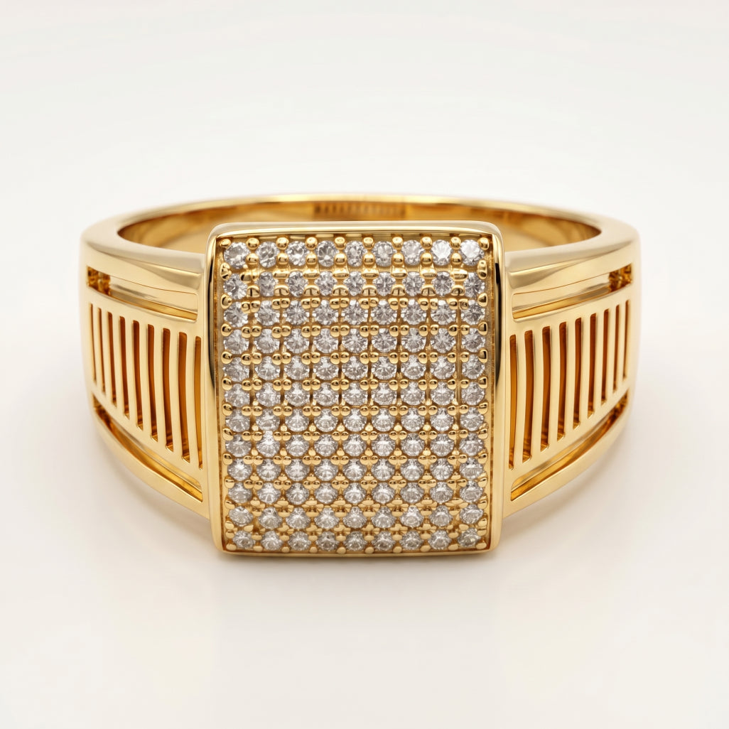 Full Pave Vertical Grille Signet Ring 18k gold vermeil