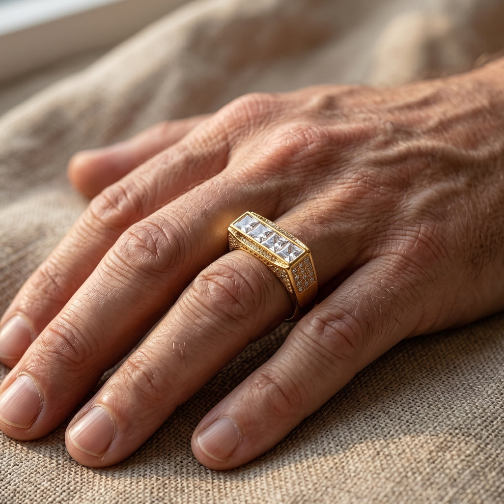 Four Princess Channel Pave Shoulder Ring 18k gold vermeil