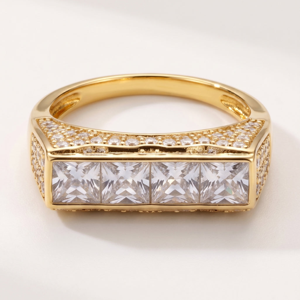 Triple Princess Channel Double Rail Band Ring 18k gold vermeil