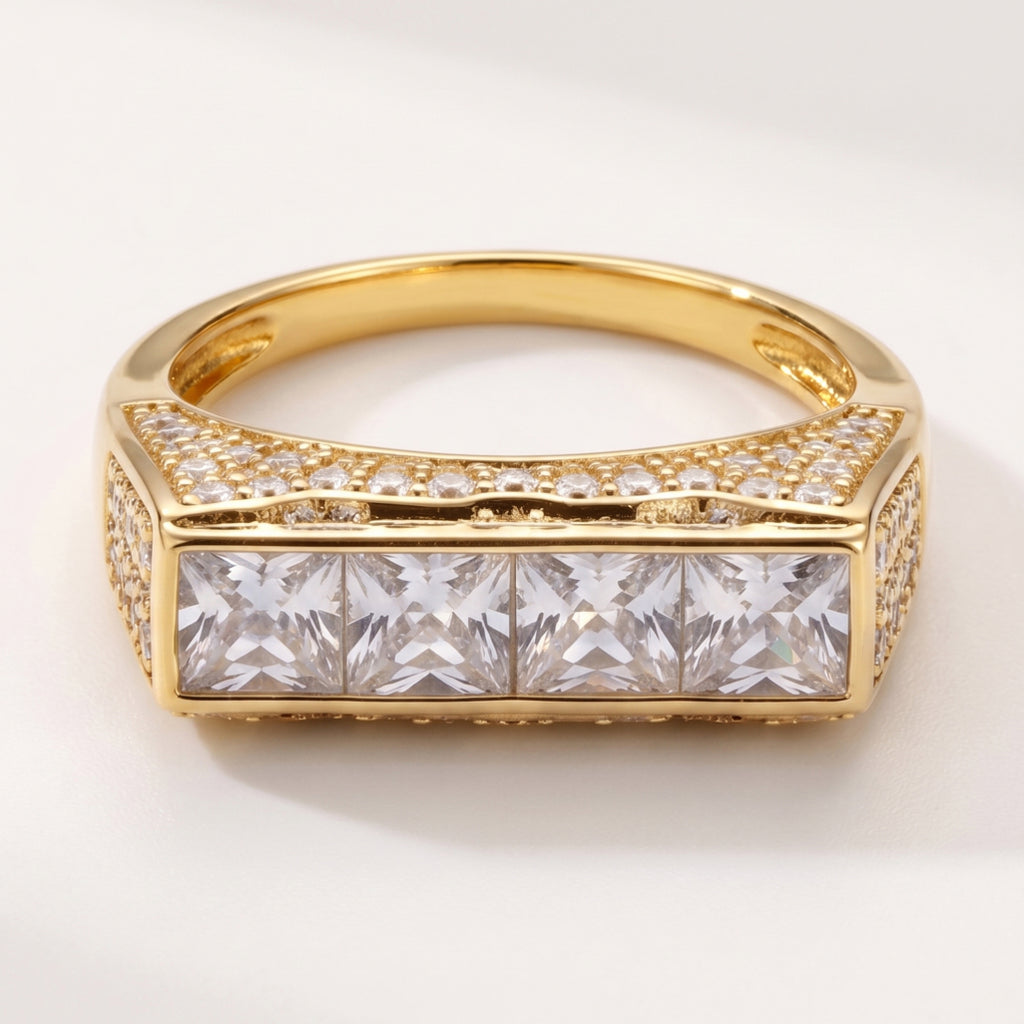 Four Princess Channel Pave Shoulder Ring 18k gold vermeil