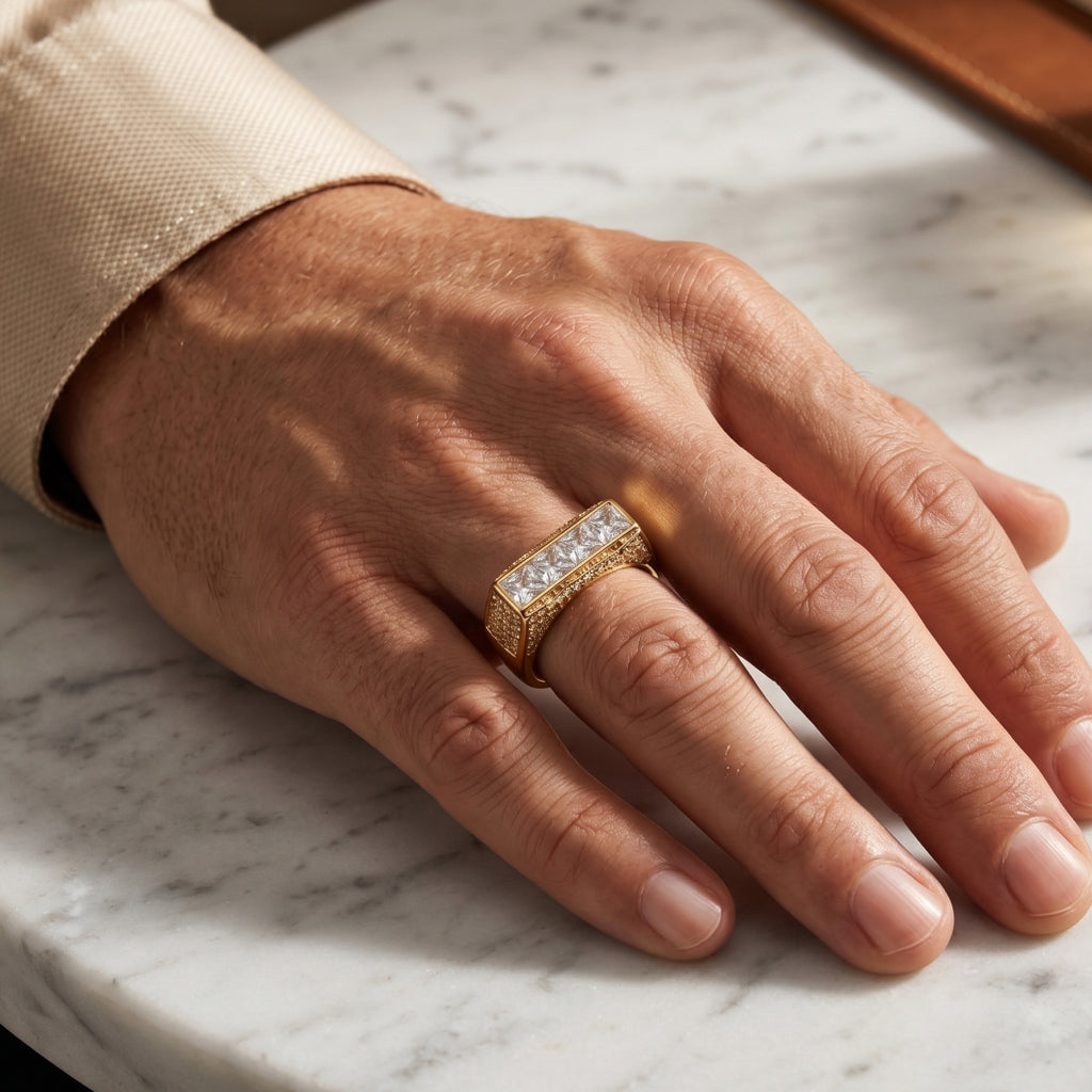 Four Princess Channel Pave Shoulder Ring 18k gold vermeil