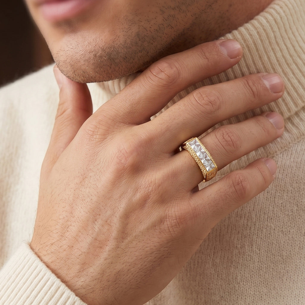 Triple Princess Channel Double Rail Band Ring 18k gold vermeil