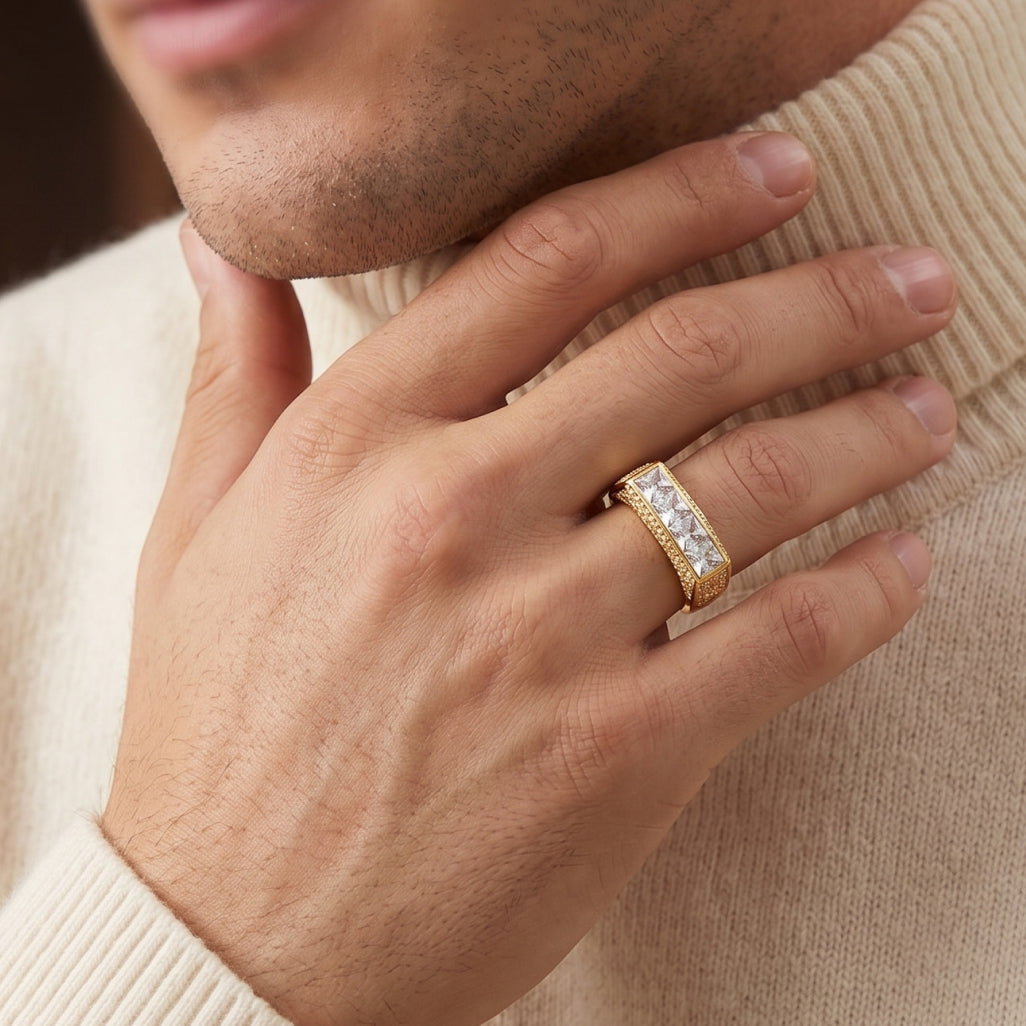 Four Princess Channel Pave Shoulder Ring 18k gold vermeil