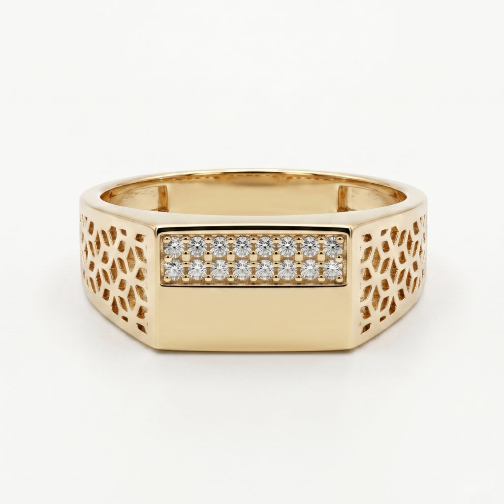 Honeycomb Lattice Pave Bar Signet Ring 18k gold vermeil