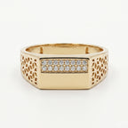 Honeycomb Lattice Pave Bar Signet Ring 18k gold vermeil