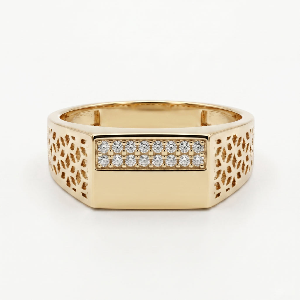 Honeycomb Lattice Pave Bar Signet Ring 18k gold vermeil
