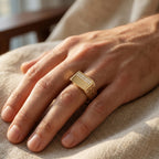 Honeycomb Lattice Pave Bar Signet Ring 18k gold vermeil