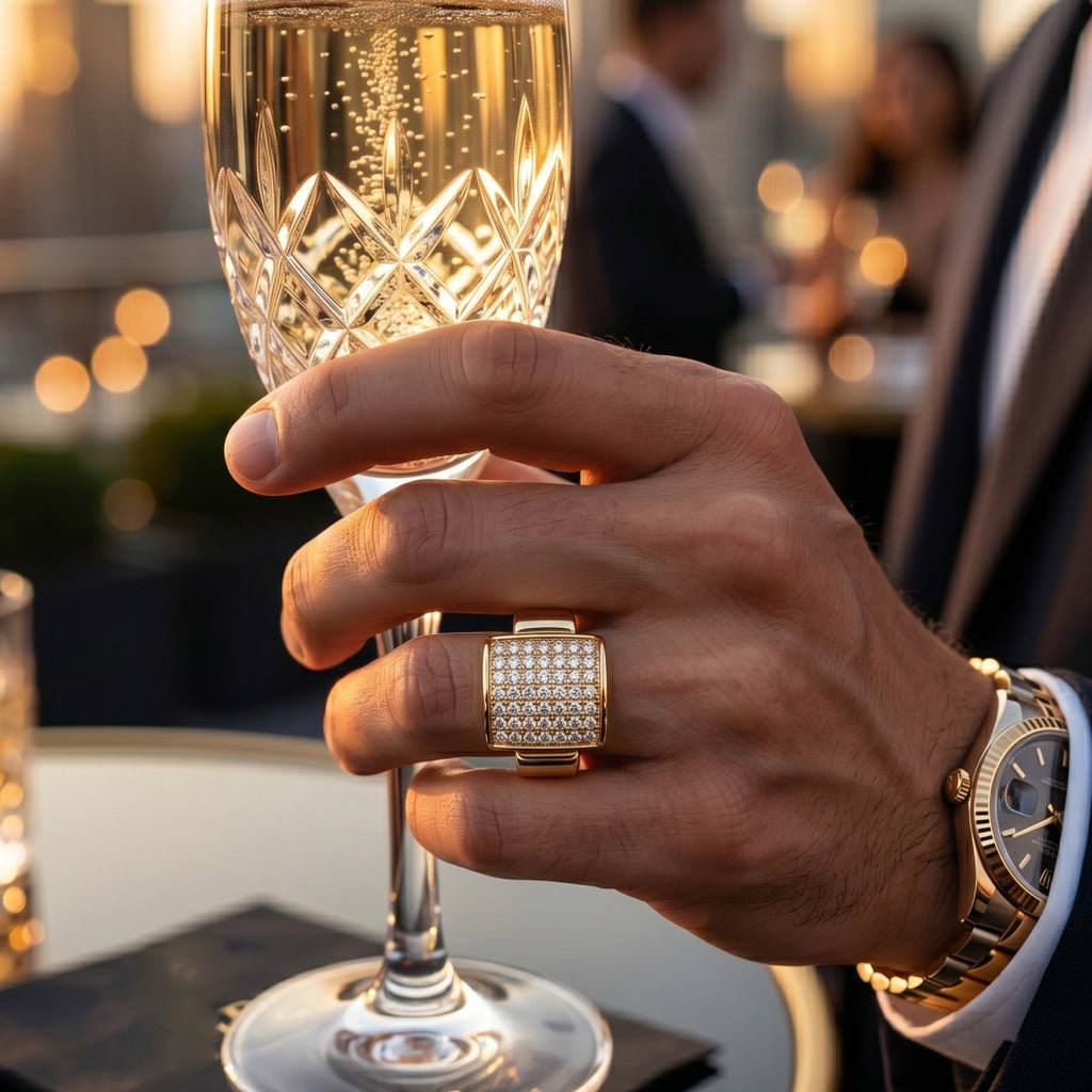 Full Pave Barrel Pillar Signet Ring 18k gold vermeil