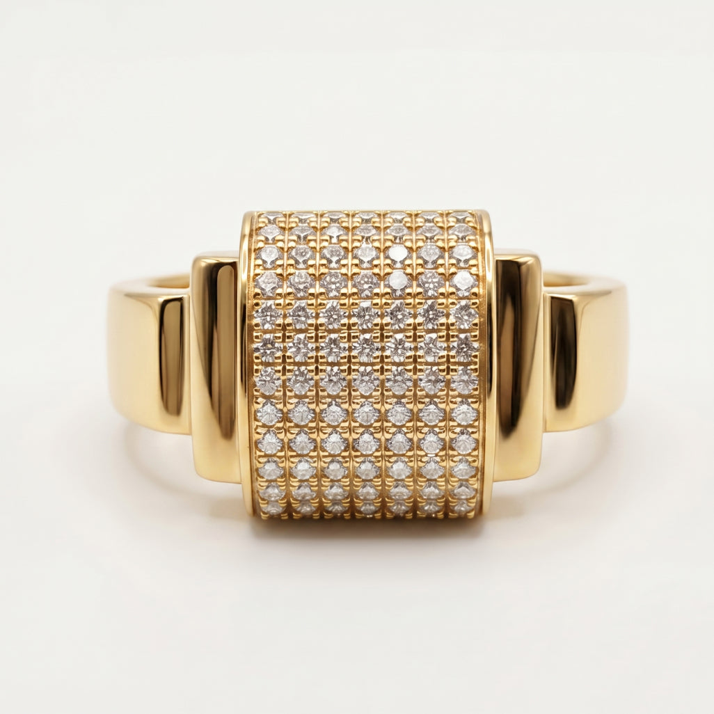 Full Pave Barrel Pillar Signet Ring 18k gold vermeil