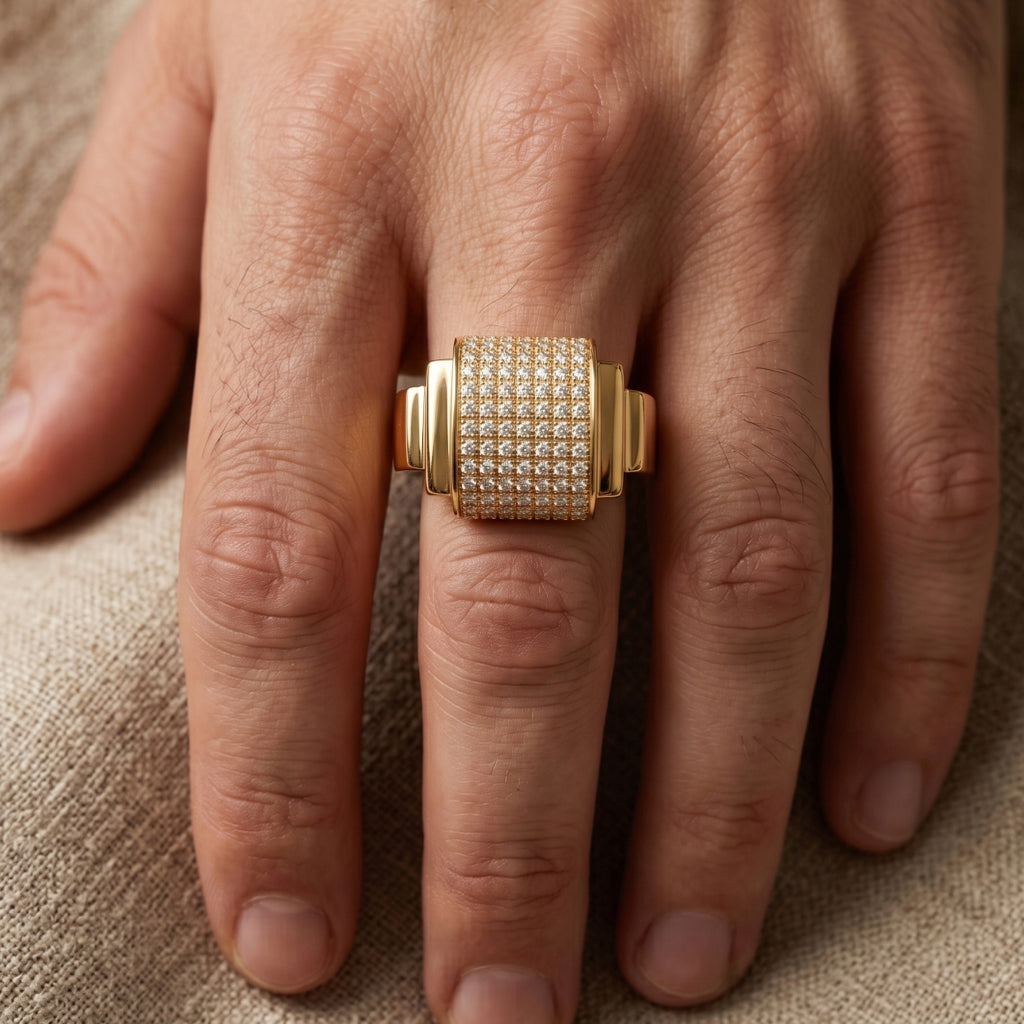 Full Pave Barrel Pillar Signet Ring 18k gold vermeil