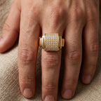 Full Pave Barrel Pillar Signet Ring 18k gold vermeil