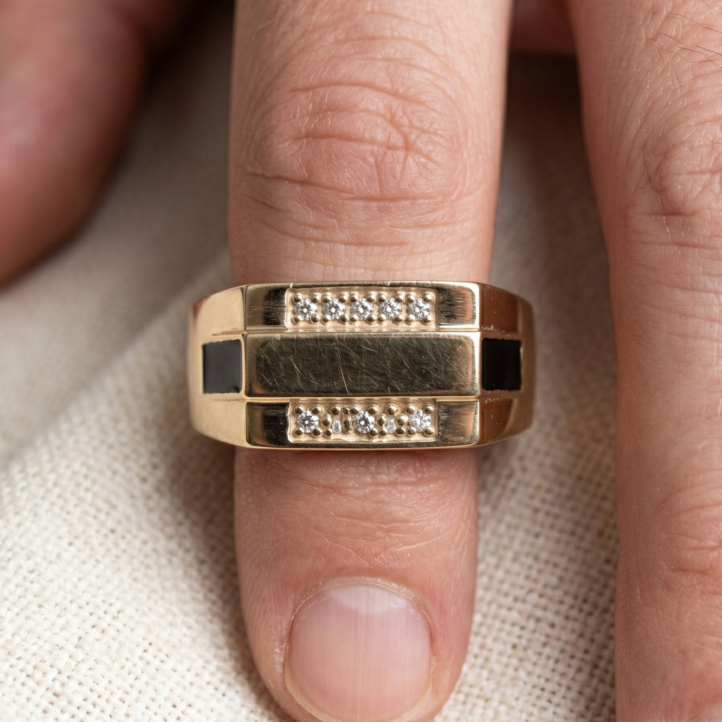 Black Enamel Dual Bar Signet Ring 18k gold vermeil