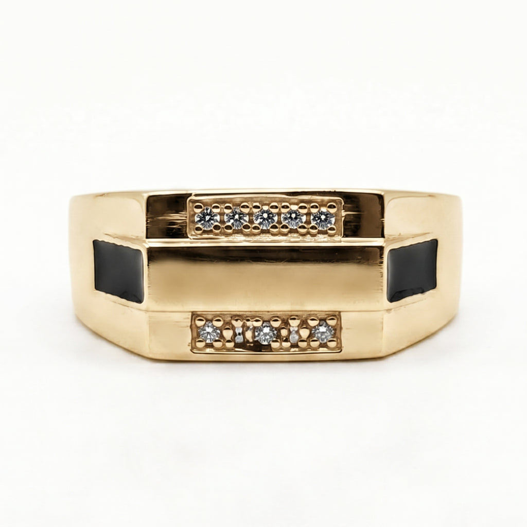 Black Enamel Dual Bar Signet Ring 18k gold vermeil
