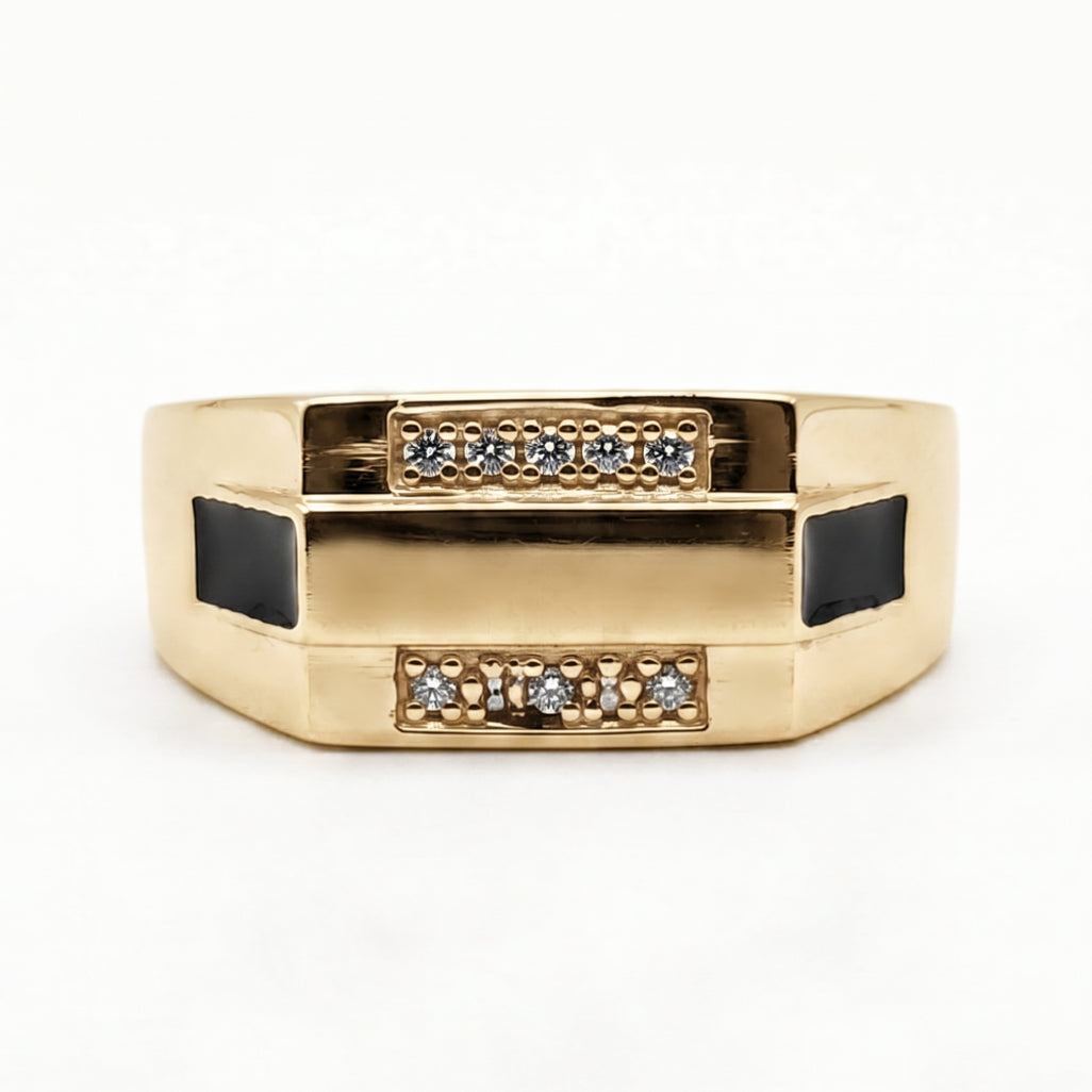 Black Enamel Dual Bar Signet Ring 18k gold vermeil