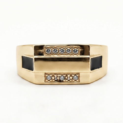 Black Enamel Dual Bar Signet Ring 18k gold vermeil