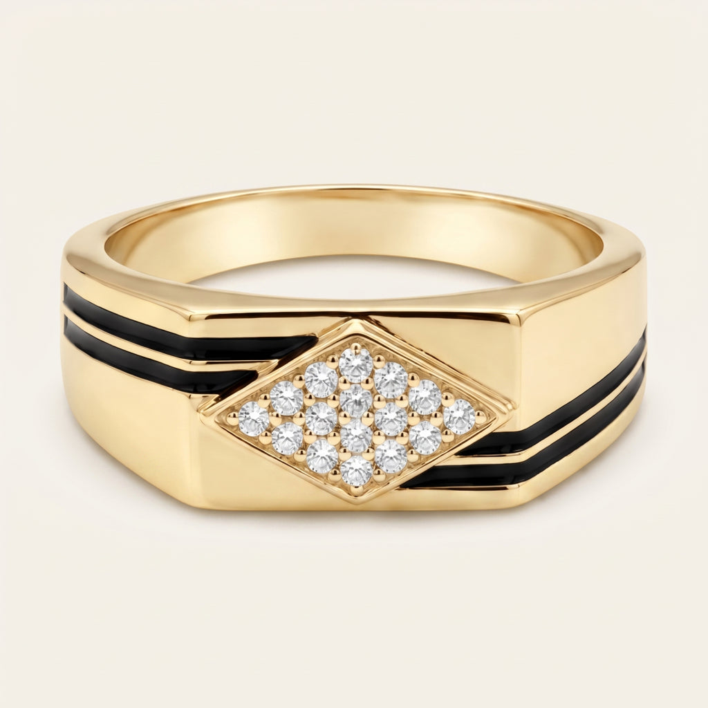 Black Enamel Twin Stripe Diamond Pave Ring 18k gold vermeil