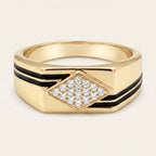 Black Enamel Twin Stripe Diamond Pave Ring 18k gold vermeil