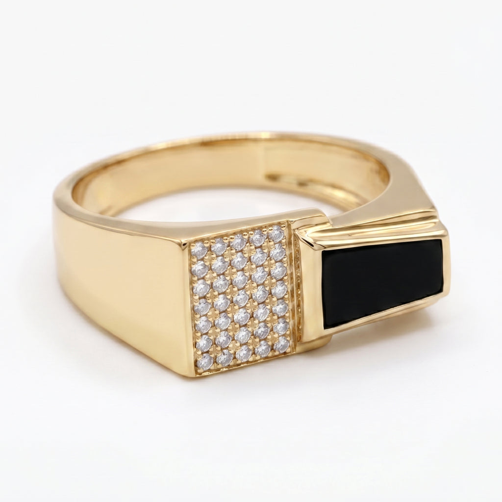 Split Pave Black Enamel Step Signet Ring 18k gold vermeil