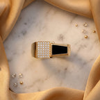 Split Pave Black Enamel Step Signet Ring 18k gold vermeil