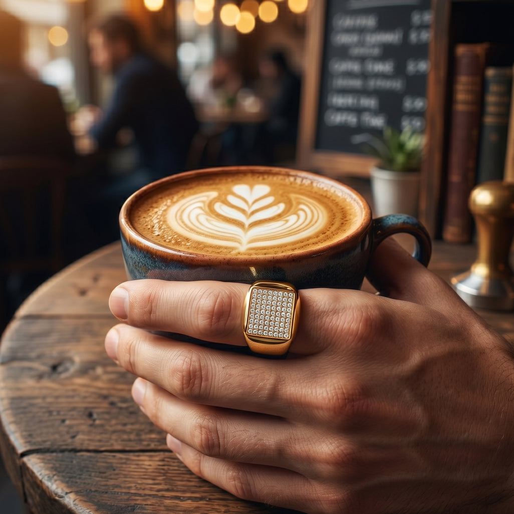 Full Pave Square Dome Signet Ring 18k gold vermeil