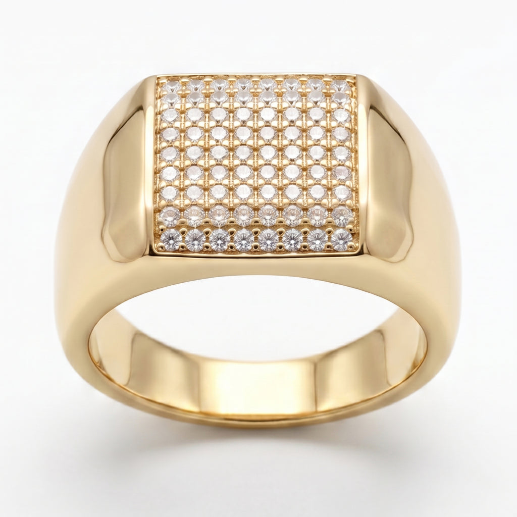 Full Pave Square Dome Signet Ring 18k gold vermeil