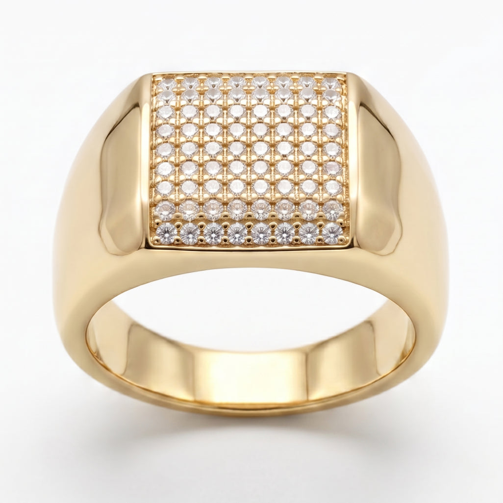 Full Pave Square Dome Signet Ring 18k gold vermeil