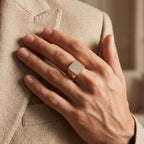 Full Pave Octagonal Diamond-Cut Signet Ring 18k gold vermeil
