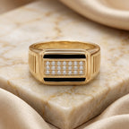 Black Enamel Stripe Pave Signet Ring 18k gold vermeil