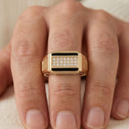 Black Enamel Stripe Pave Signet Ring 18k gold vermeil