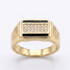 Black Enamel Stripe Pave Signet Ring 18k gold vermeil