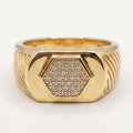 Hexagon Pave Diagonal Groove Signet Ring 18k gold vermeil