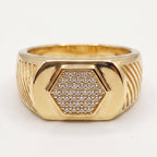 Hexagon Pave Diagonal Groove Signet Ring 18k gold vermeil