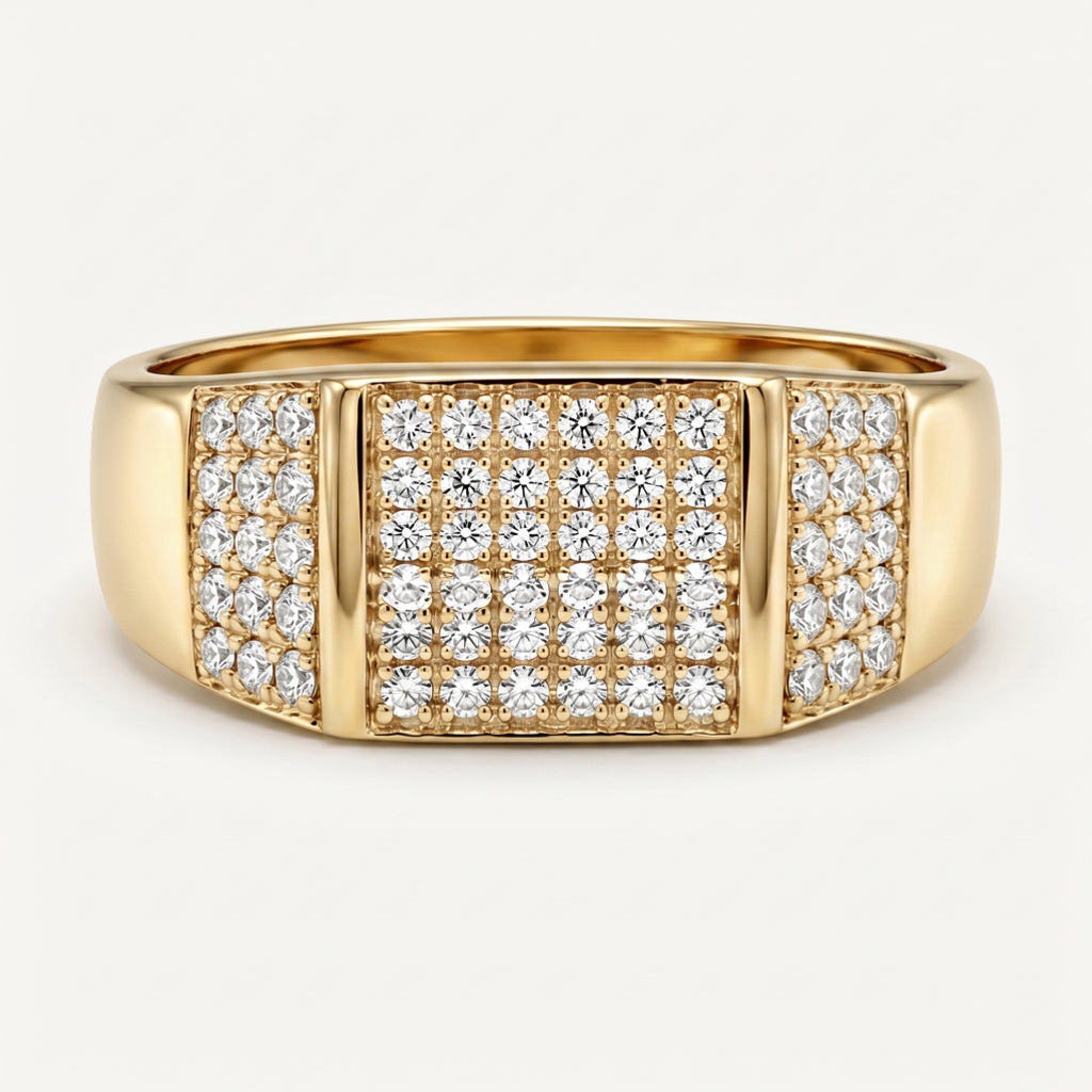 Wide Full Pave Rectangular Signet Ring 18k gold vermeil